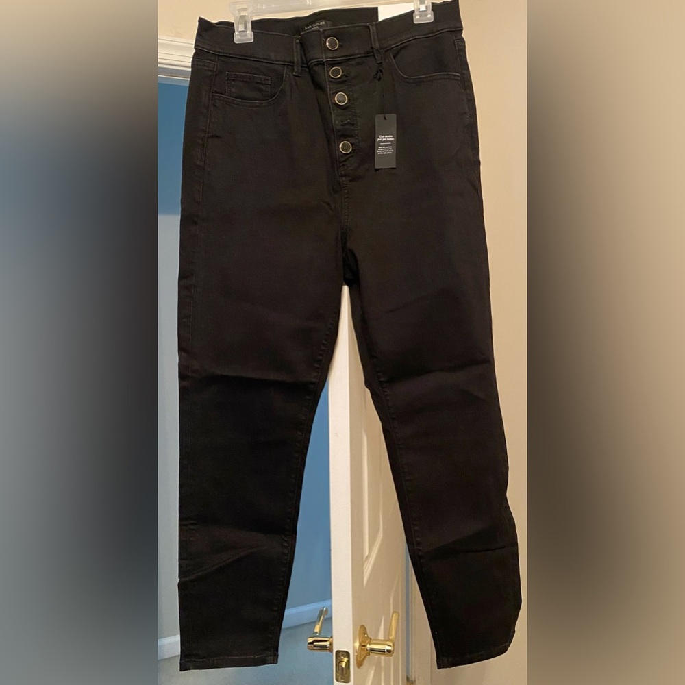 Brand new with tags, Ann Taylor, “The Skinny” Highest Rise Jeans in black, 14P.